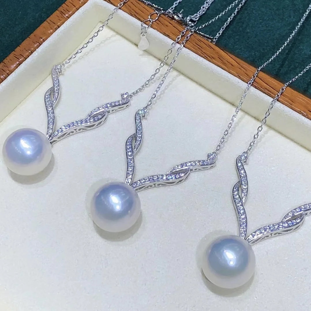 N203 11-12mm DIY Natural  Freshwater Pearl Charm Pendant Necklace Chain Accessory 925 Sterling Silver Jewelry for Women