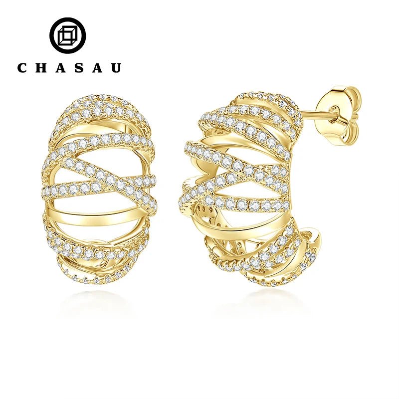 Luxury Stud Sparking Full 1mm Moissanite 14K Gold Filled Multi-layer Wrapped Earrings for Women Wedding Engagement Jewelry Gifts