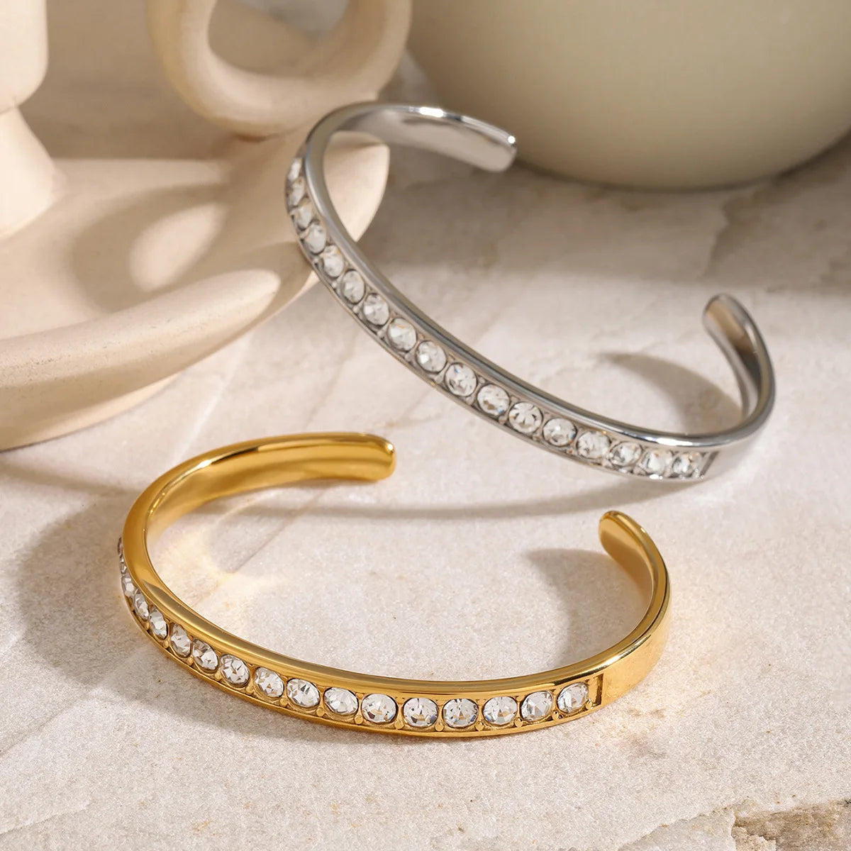 Hammer Pattern Lava Surface Texture 18K Gold Plated Stainless Steel Waterproof Open Bracelet for Women