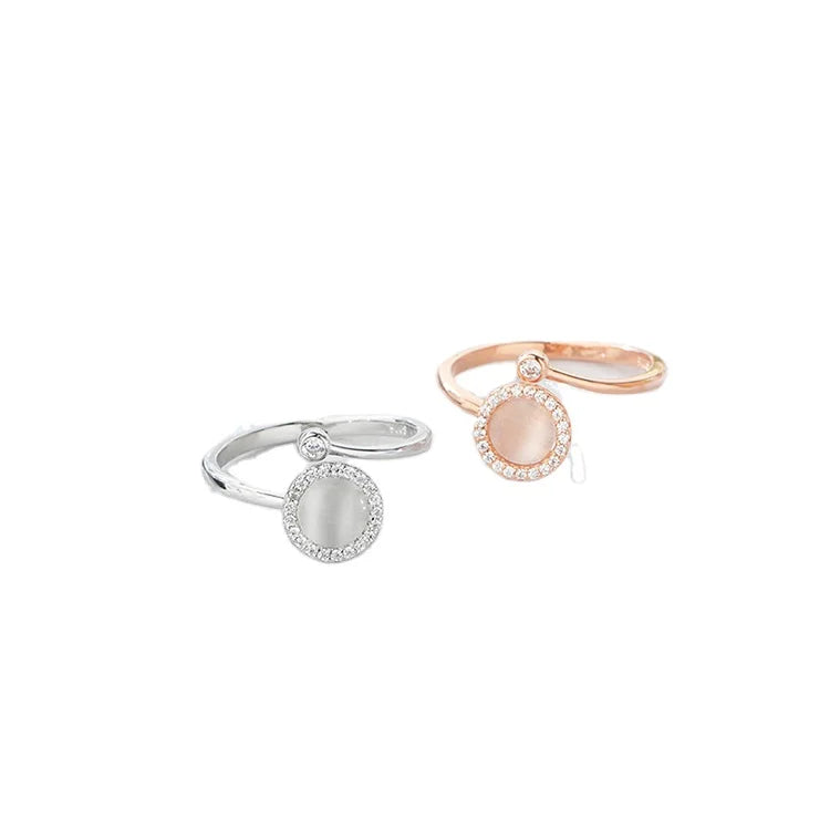 G1541 S925 Silver Adjustable Rotating Fidget Anxiety Rings Rose Gold Plated Cubic Zirconia Cat Eye Sterling Silver Spinning Ring