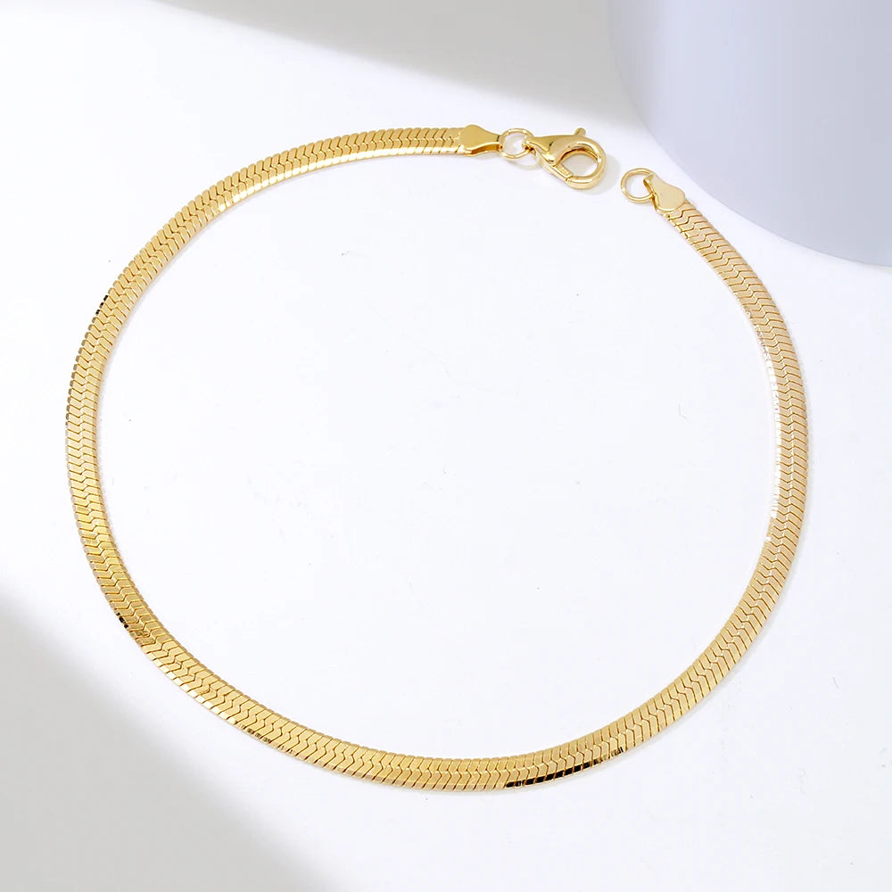 New Fashion 14 K Real Gold Jewelry 14 Karat Solid Gold Bracelets Flat Snake Chain Necklace Gold Cuban Chain Wholesale