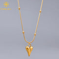 Wholesale Fashion Women Stainless Steel Heart Pendant Beaded Snake Chain Gold Plated Necklace Beads
