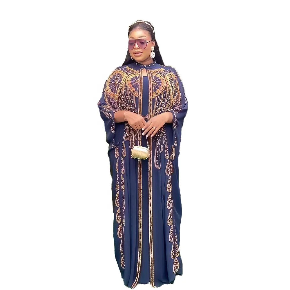 Autumn Genuine African Dress for Plus Size Women Free Dresses with Rhinestone Summer Polyester Material
