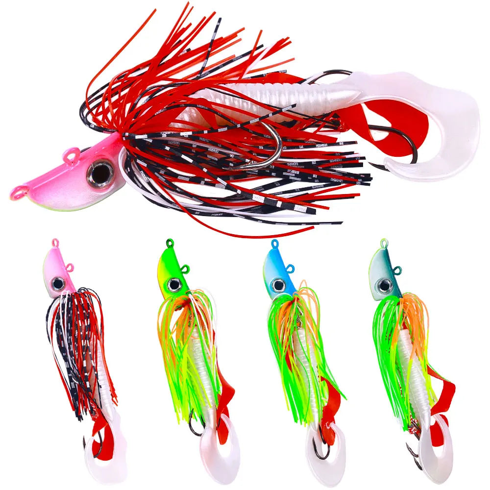 Wholesale JI007~013 20g 40g 60g 80g 100g 120g 150g Soft Plastic Lures Luminous Lead Jig Head Rig with Rubber Skirts