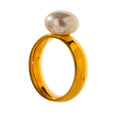 JINYOU 1457 Fashion Elegant Waterproof 18k Gold Plated Stainless Steel Shell Pearl Ring Charm Jewelry for Women