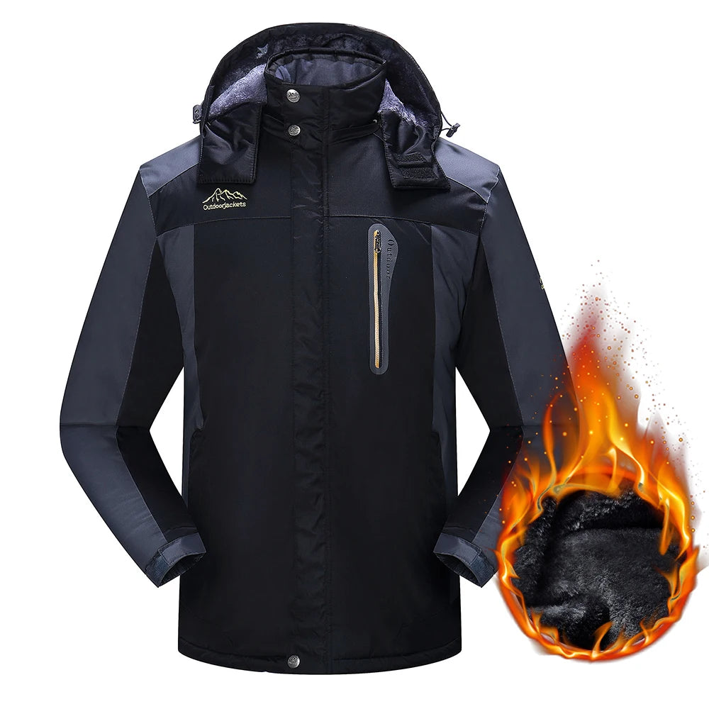 Plus Size Men's Winter Parka Waterproof Wool Fleece Ski Jacket Hood Thicken Warm Outdoor Snowboarding Camping Gear Long Length