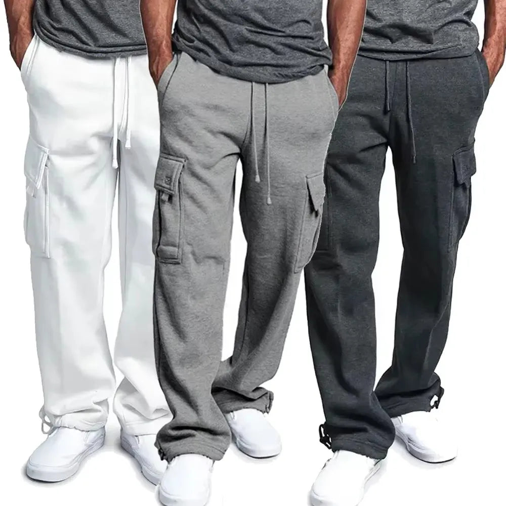 S-4XL Men's Cargo Pants Loose Drawstring Sweatpants With Pockets Sports Straight Trousers Jogging Long Pants