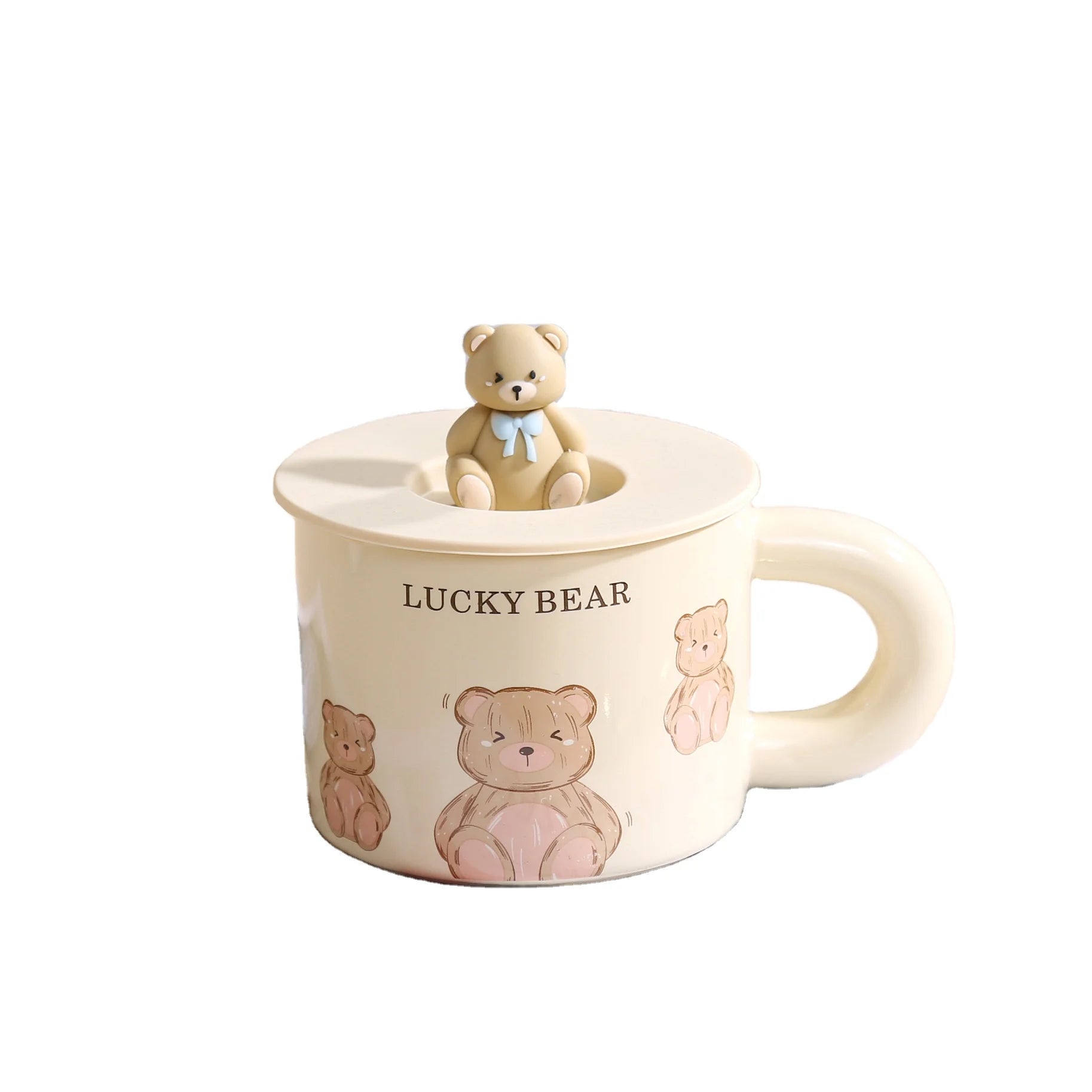 Madou Eco-Friendly Ceramic Mug Lovely Cartoon Bear Design with Fat Handle 3D Lid Modern Style for School Coffee Custom Size