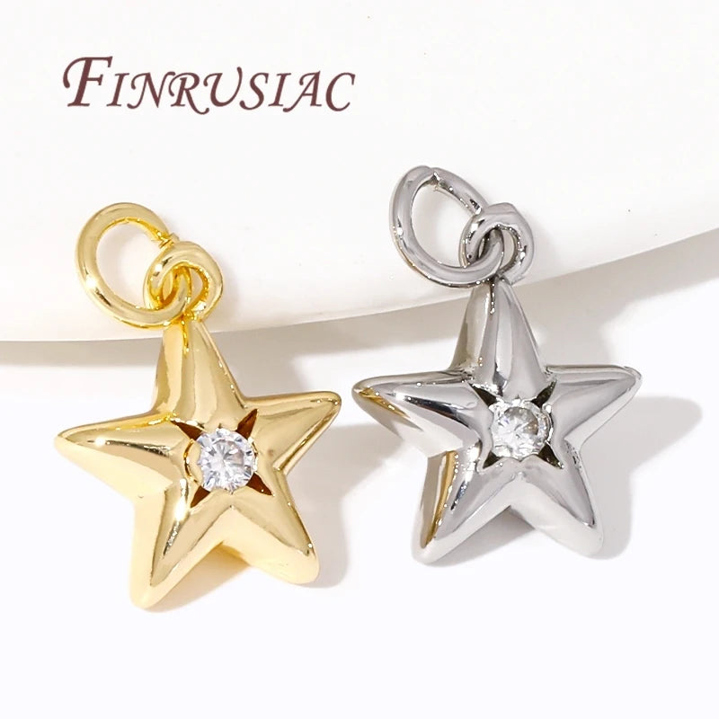 18K Gold Plated Metal Star Charms Brass Zircon Pendants for DIY Earrings Bracelets & Jewelry Making Accessories & Supplies