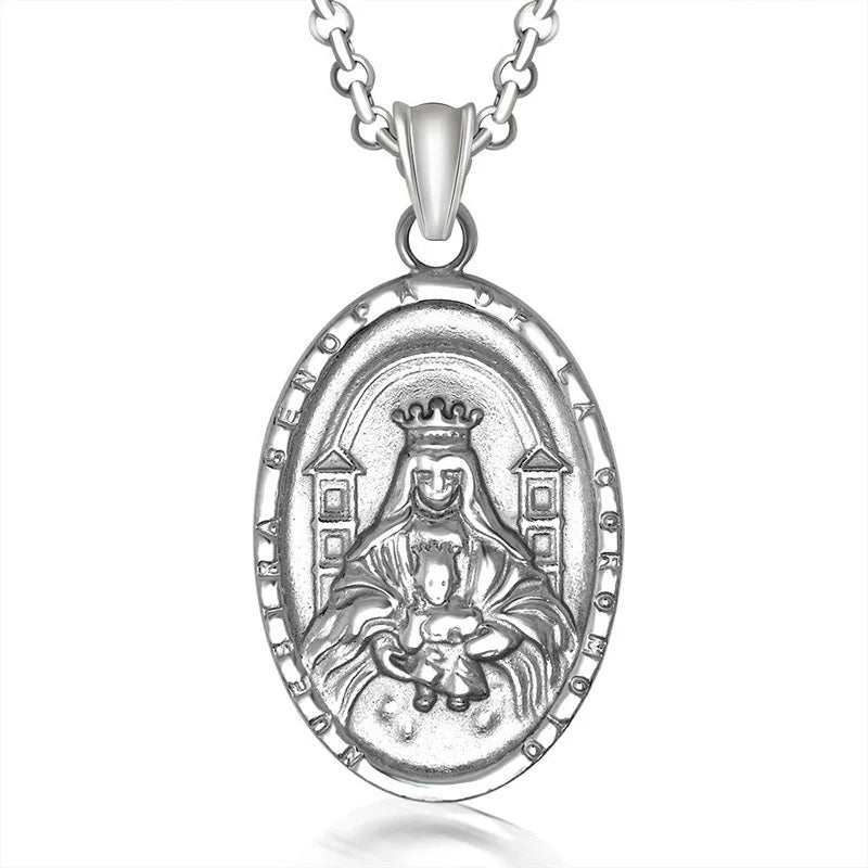 Oval Shape 316L Stainless Steel Pendant Christian Hip-pop Virgin Mary Muslim Arabic Religious Jewelry Fine Pendants Charms