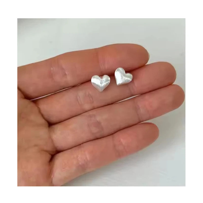 925 Sterling Silver Brushed Heart Shape Girls Stud Earrings for Women Good Friends Gifts