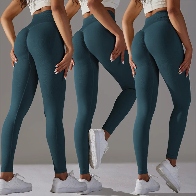 Seamless Knit Solid Color Yoga Leggings High-Waisted and Hip-Lifting Ladies Trousers Sweatpants Fitness Women's Pants Trousers