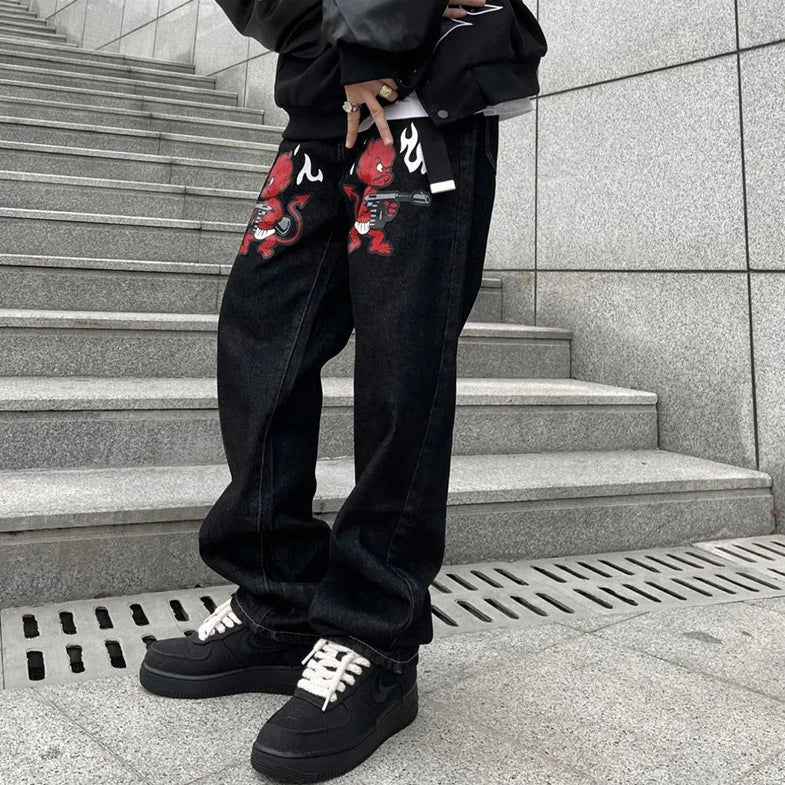 AeeDenim Custom Hip Hop Punk Digital Transfer Printing Denim Trousers Relaxed Fit Baggy Jeans Men Washing Men's Jeans