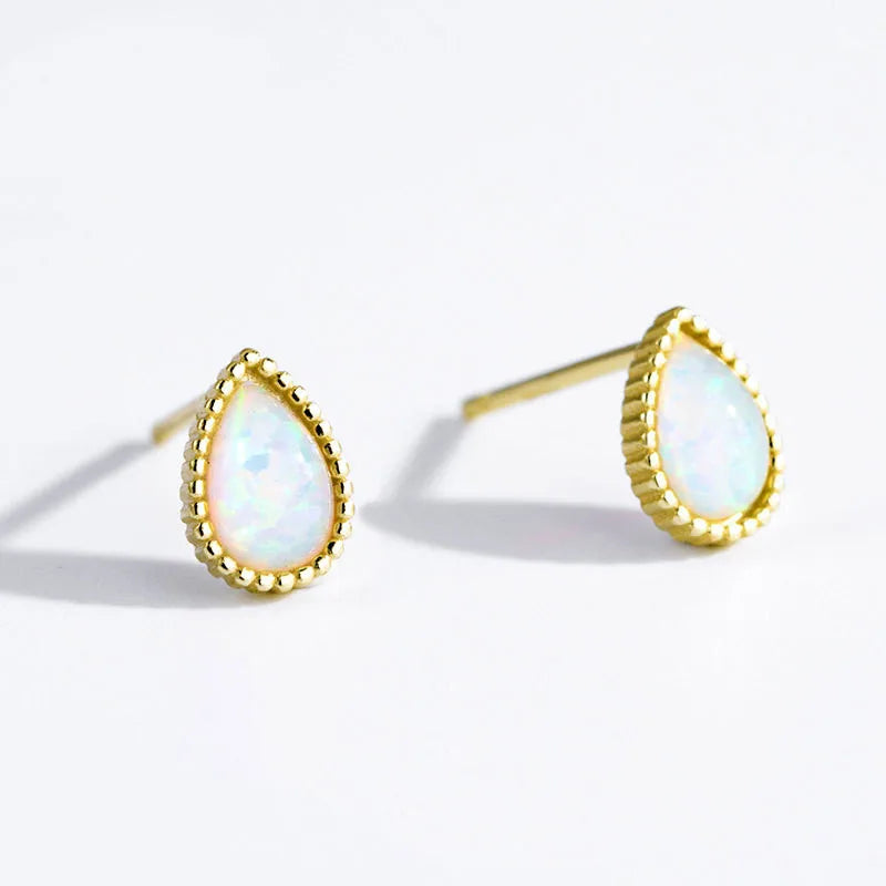 Fashion Jewelry 925 Sterling Silver Earring Water Drop Shaped Opal Gold Plated Stud Earrings Women Dropshipping Products 2023