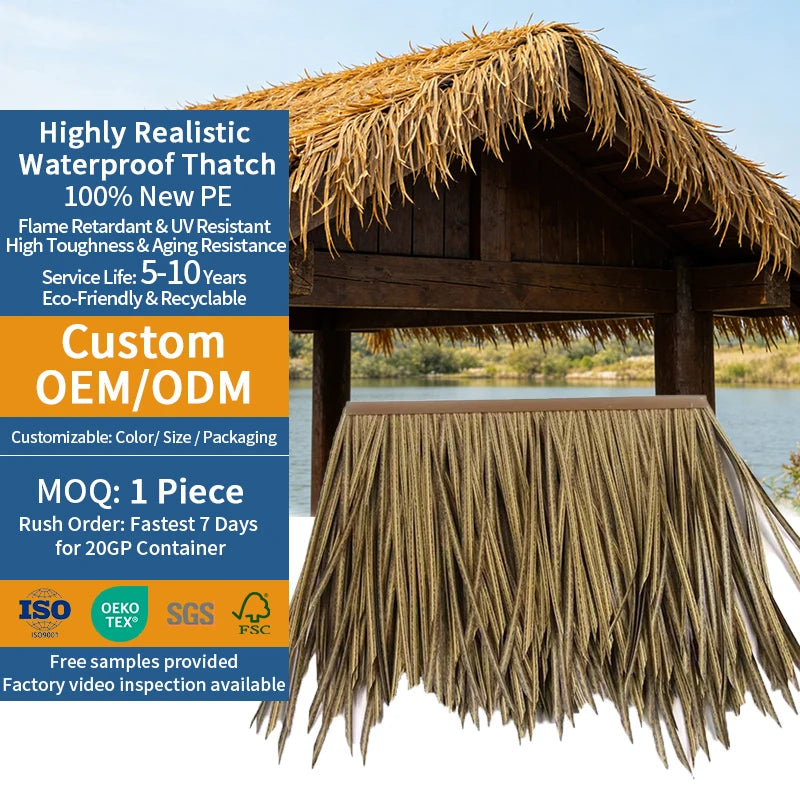 Waterproof Fireproof Yellow Plam Thatch Palmex Synthetic Leaf Roof