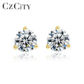 CZCITY Zircon Korean Earrings for Women Three Size Single Round Cubic Zirconia Women Silver Stud Earrings