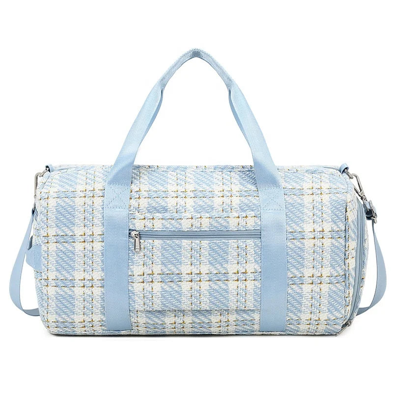 Travel Bag Dance Foldable Travel Cosmetic Clothes Storage Duffle Bag for Women Ladies Cotton Plaid Duffel Sporting Bag Weekends