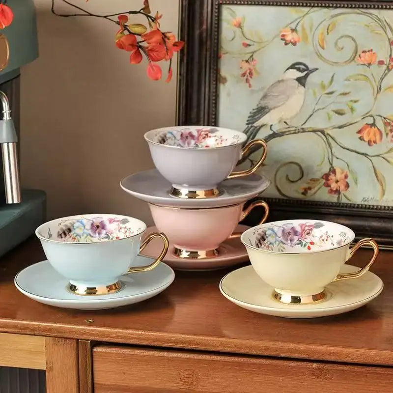 M Ceramic Coffee Cup Elegant Flower Tea and Saucer Afternoon Dessert Porcelain Tea Cup Saucer Set Tea Cafe Espresso Cup