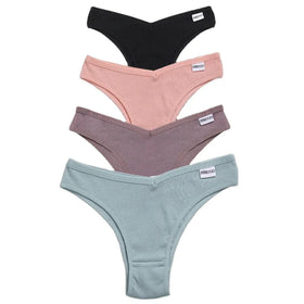 Women's Comfortable Cotton Brazilian Bikini Panties Low-Rise Solid Color Ladies' Underwear Knitted Intimates for Girls