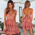 2023 Trend Summer Sun Dress Womens White Lace V Neck Backless Sleeveless Beach Mini Sundress Casual Dresses