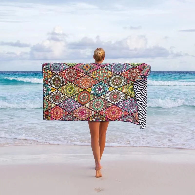 RPET Plastic Bottle Custom Design Sublimation Printing Recycled Microfiber Beach Towel With Pocket
