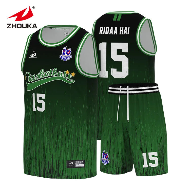Free Design Sublimation Uniforme De Baloncesto Men Custom Green Color  Basketball Jersey Basketball Uniform