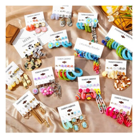Custom Colorful Bohemian Acrylic Tassel Heart Stud Hoop Earrings Set for Women Jewelry Set Gift