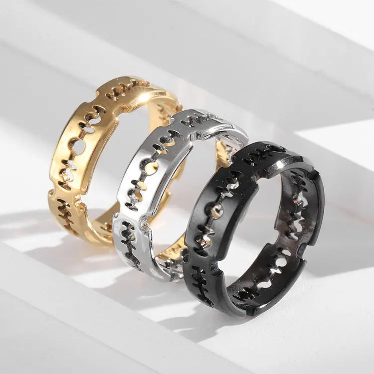 SC Personalized Titanium Steel Hollow Blade Rings Men Finger Rings Punk Hip Hop Gold Plated Stainless Steel Blade Men Rings
