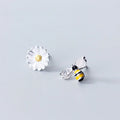 New Design S925 Sterling Silver CZ Pave Bee Flower Stud Earrings Silver Jewelry for Women E9381