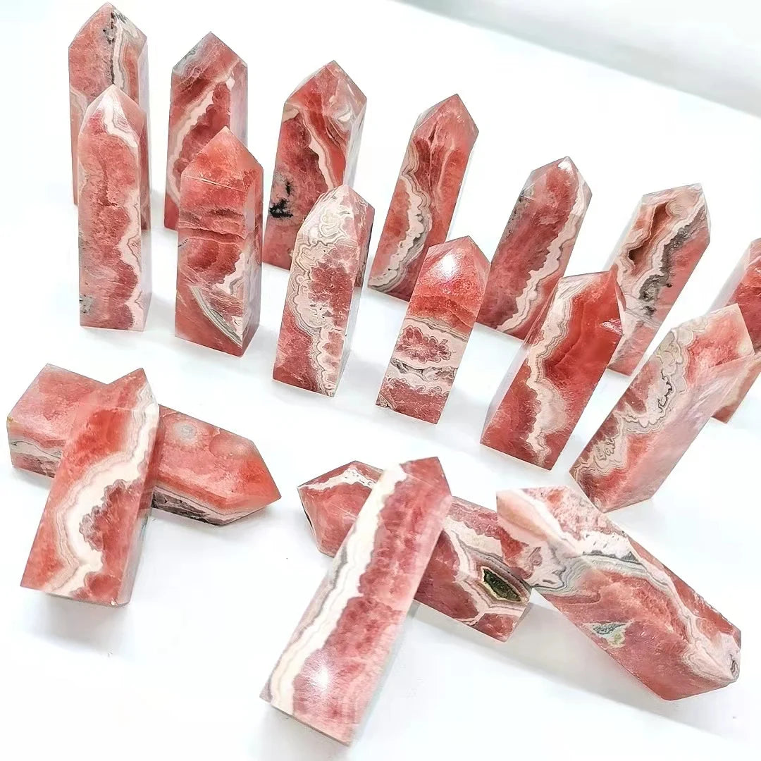 Natural Real High Quality Crystals Healing Gemstone Obelisk Rhodocrosite Tower Wand Carvings for Decoration