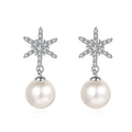 925 Sterling Silver Snowflake Moissanite & 8mm Freshwater Pearl Pendant Earrings Factory Wholesale Fine Jewelry Gifts for Women