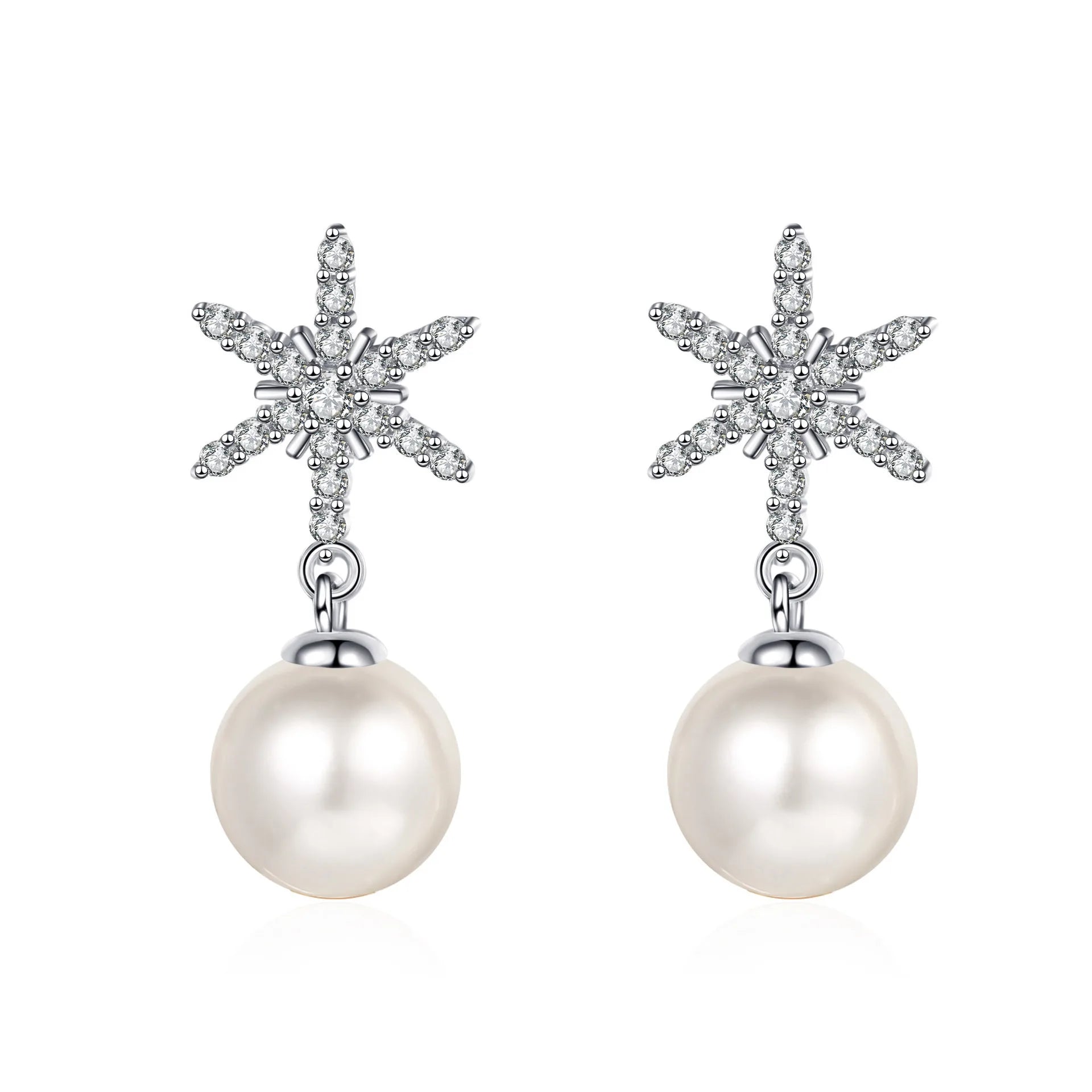 925 Sterling Silver Snowflake Moissanite & 8mm Freshwater Pearl Pendant Earrings Factory Wholesale Fine Jewelry Gifts for Women