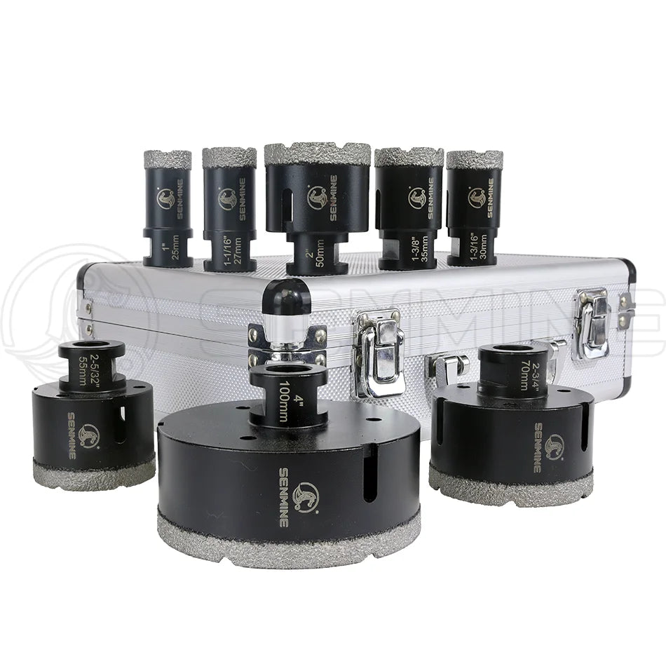 Senmine D825100 8pcs 20mm-68mm M14 5/8"-11thread Vacuum Brazed Diamond Hole Saw Core Drill Bit Set for Tile Ceramic Marble Stone