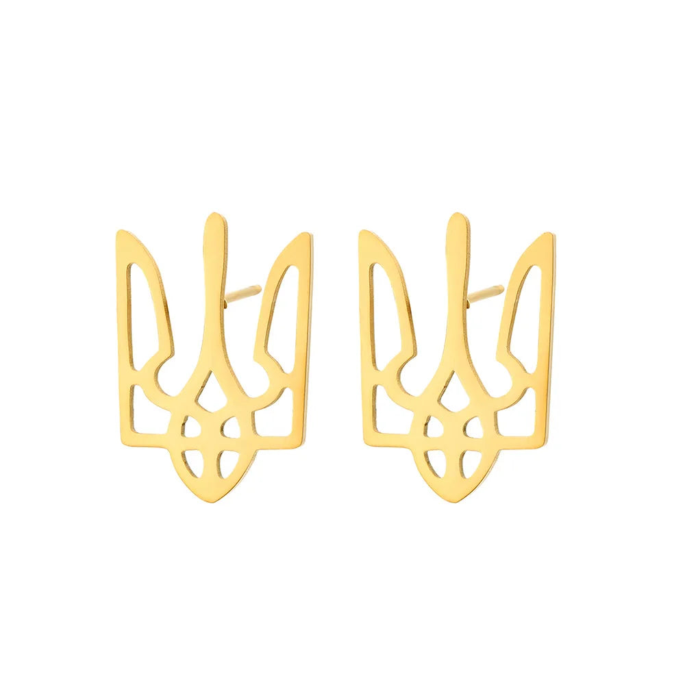Women Ethnic Jewelry Gold Stainless Steel Ukraine Earrings Studs