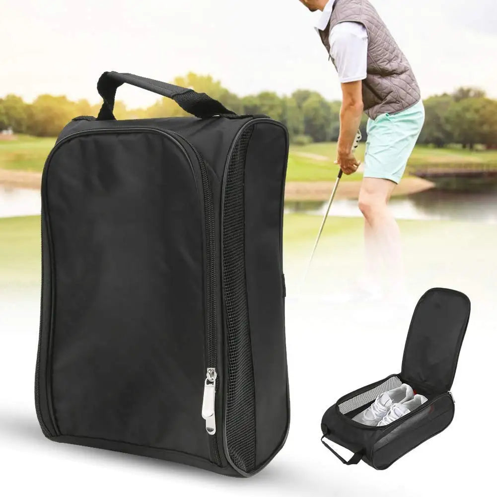 Polyester Black Golf Shoe Bag Hanging & Handle Waterproof Portable Breathable Large Capacity Shoes Storage Bags Case Organizer