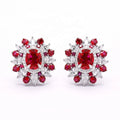 Simple Double Halo Earrings Fine Jewelry 925 Sterling Silver With Ruby and Diamond for Women's Parties and Gifts