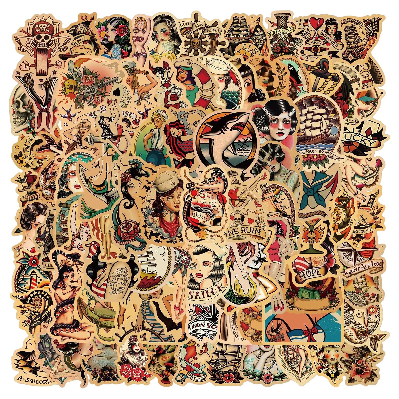 100Pcs Retro Personality Lady Girl Woman Graffiti Sticker For Student Notebook Paper Decal Laptop Phone Diy Decor Stickers
