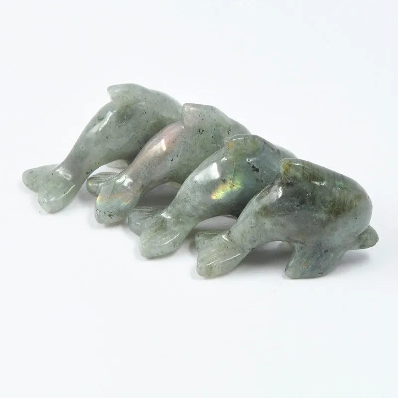 DIY Wholesale Popular Jade Animals Labradorite Carved Dolphin Carving Crystal Carve Healing Stone for Gift