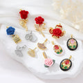 14k Gold Plated Ginkgo Leaf Charm Rose Crystal Flower Necklace Pendant for Jewelry Making