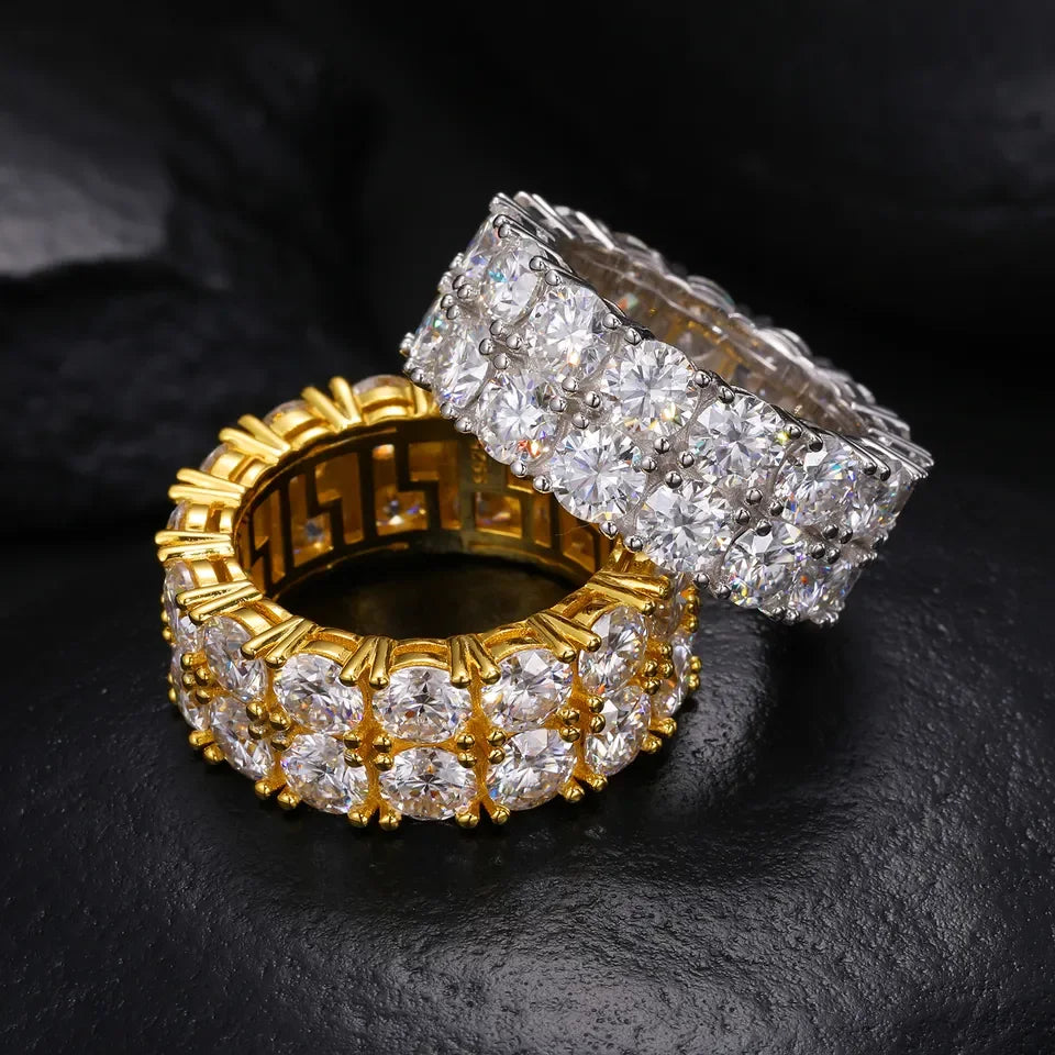 Luxury 2 Rows Moissanite Ring Pass Diamond Tester 925 Sterling Silver Shiny Fashion Jewelry Rings Moissanite Ring Men