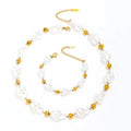 Joolim Jewelry 18K Gold Plated Imitation Pearl Shell Powder Chain Bead Satellite Necklace Stainless Steel Jewelry Bracelet Set
