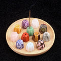 Natural Crystal Agate Stone Carved Flower Incense Stick Holder Crystal Aromatherapy Stone Incense Holder