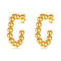 QUSEDINY New Arrival Women's Vintage Fashion 18K Gold Plated Geometric C Shape Ball Bead Hoop Earrings Stainless Steel Jewelry
