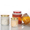 5oz 7oz 7oz 12oz 16oz Clear Straight Side Vertical Stripe Glass Honey Jars Food Container Glass Jar With Metal Lid