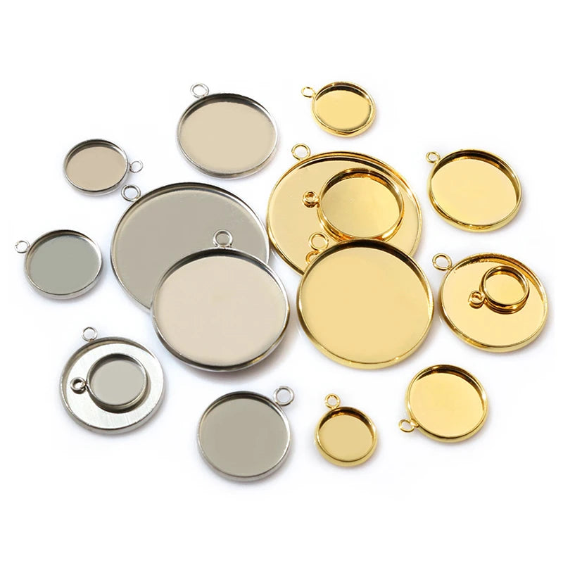 10/20pcs 8-30mm Inner Size Single Loop Stainless Steel Gold Color Pendant Cabochons Blank Base Tray DIY Jewelry Accessories