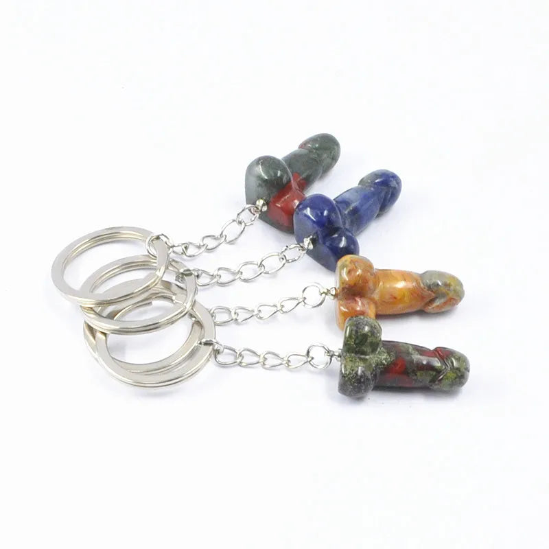 HZ Best Value of Mix Gemstone Phallus Keyring Semi-precious Stones Keyring for Sale