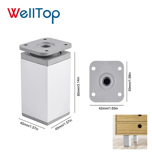 WELLTOP Hot Sale Aluminium Furniture Leg Outdoor Living Room Suitable Metal Feet Cabinet Adjustable Legs Hardware Accessories