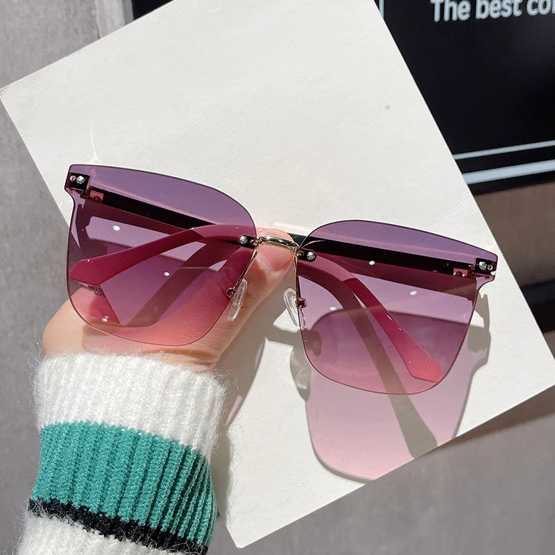 Designer Luxury Sunglasses for Men and Women Square Frameless UV400 Oversized Sun Glasses in Black Gold Pink Colors