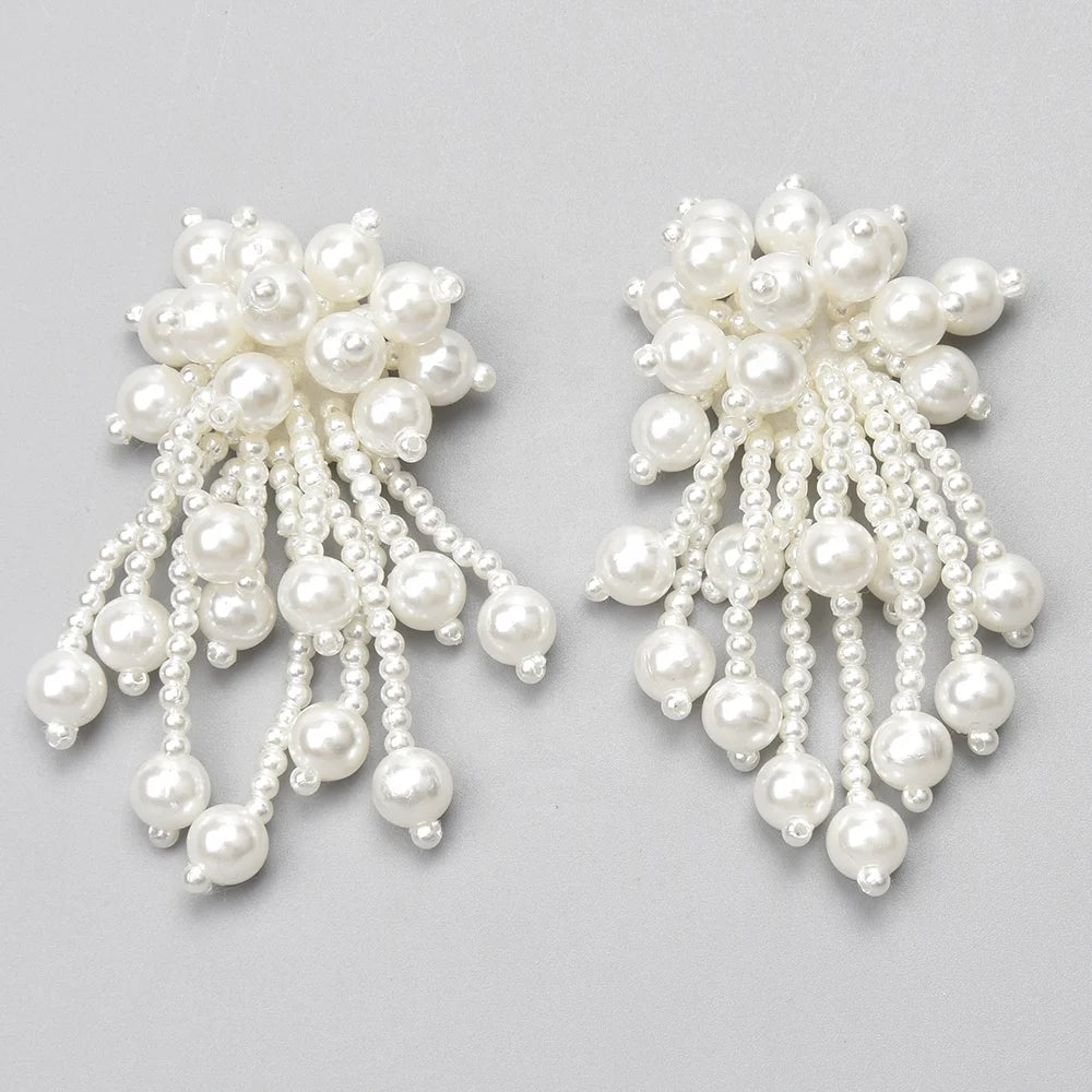 Handmade Beaded Pearl Tassel Applique Flower Patches for Shoes Clothes Diy Jewelry Earrings Accessories