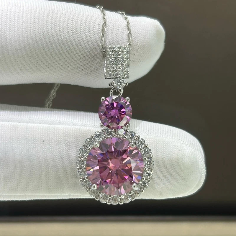Silver 925 Original Total 6 Carat Round Excellent Cut Diamond Test Past Pink Moissanite Pendant Necklace for Women Fine Jewelry